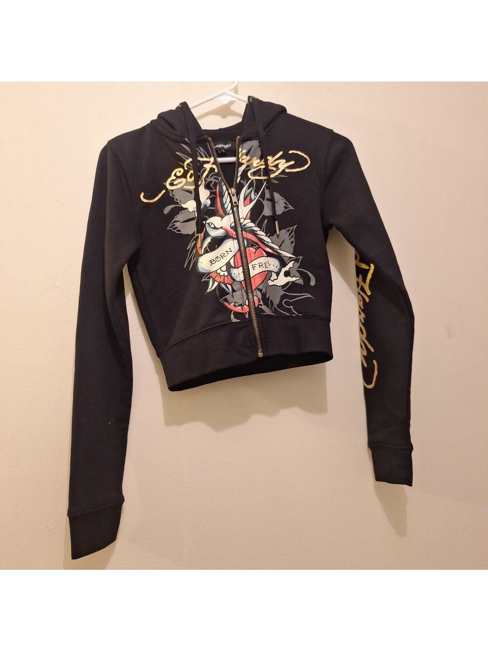 Y2K Ed Hardy Cropped Full Zip Hoodie Jacket Born Free Juniors XS